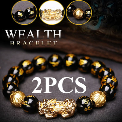 2PCS Obsidian Stone Beads Luck and Wealth Bracelet