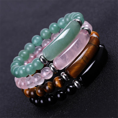 8mm Natural Stone Reiki Healing Rectangle Bar Charm Beaded Bracelets