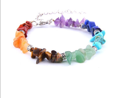 7 Chakra Reiki Meditation Beaded Women's Bracelets w/ Chain Link Lobster Clasp, and Healing Balance Natural Chip Stone
