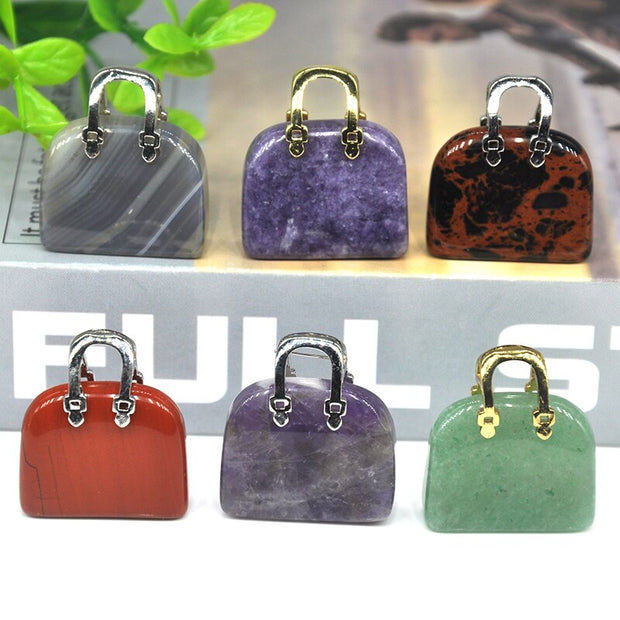 1pc Handbag Model Statue Natural Chakra Semi-precious Stone Quartz Ornament Bag Healing Reiki Figurine Crystals