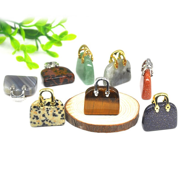 1pc Handbag Model Statue Natural Chakra Semi-precious Stone Quartz Ornament Bag Healing Reiki Figurine Crystals