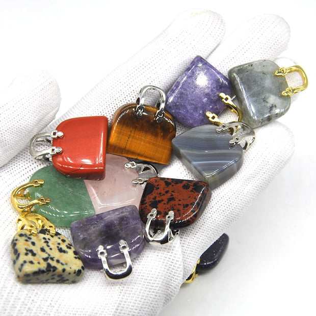 1pc Handbag Model Statue Natural Chakra Semi-precious Stone Quartz Ornament Bag Healing Reiki Figurine Crystals