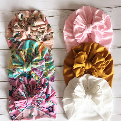 Solid Ribbed Bunny Knot Turban Hats for Baby Bonnet Newborn Toddler 0-4T Headwraps