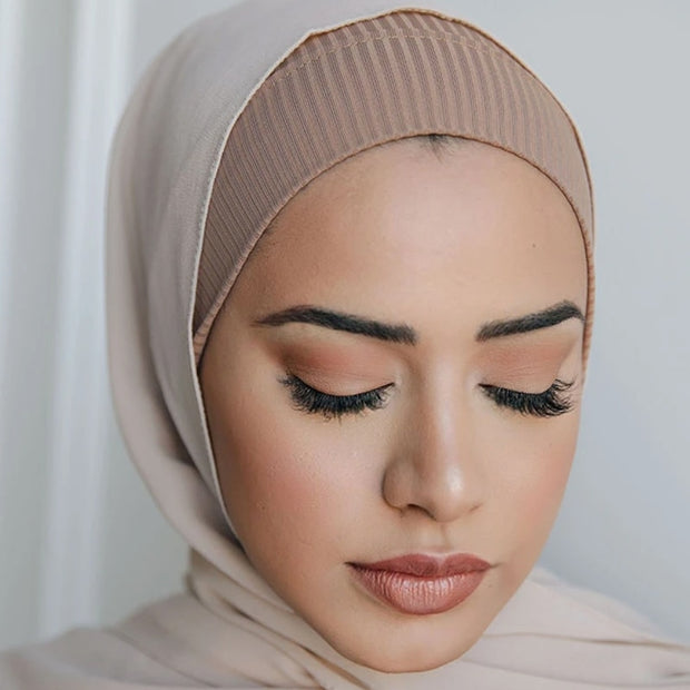 Women Ribbed Inner Underscarf Bonnet Stretch Caps