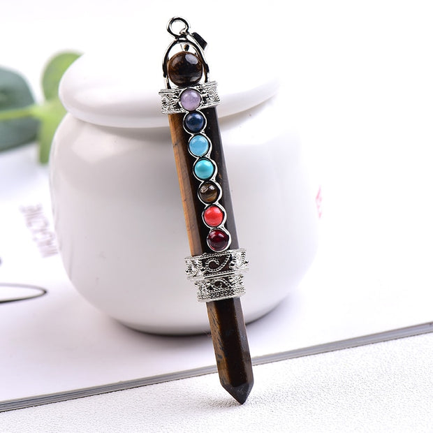 1PC Natural Stone 7 Chakra Pencil Point Pendulum for dowsing