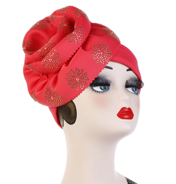 Trendy Women Big Flower with Diamonds Turban Head Wrap