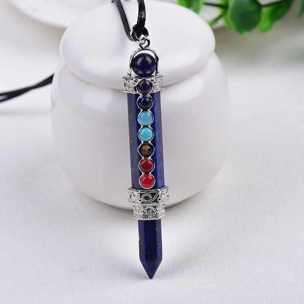 1PC Natural Stone 7 Chakra Pencil Point Pendulum for dowsing