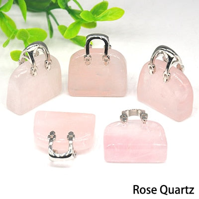1pc Handbag Model Statue Natural Chakra Semi-precious Stone Quartz Ornament Bag Healing Reiki Figurine Crystals