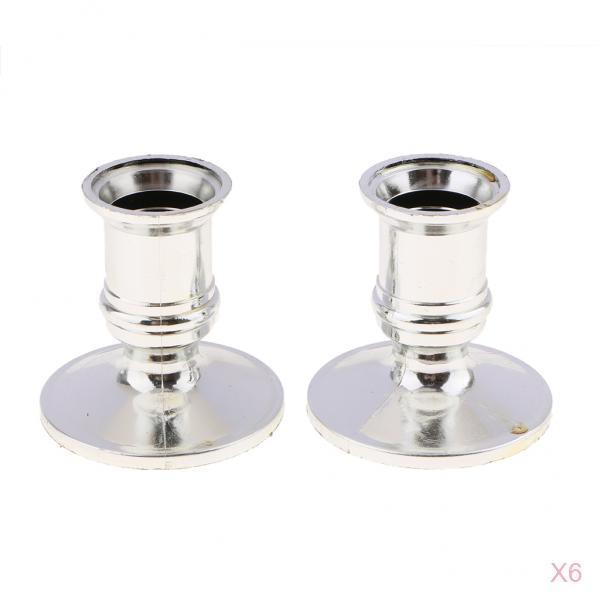 12pcs Plastic Silver Pillar Base Candle Stick  Holder