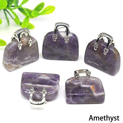 1pc Handbag Model Statue Natural Chakra Semi-precious Stone Quartz Ornament Bag Healing Reiki Figurine Crystals