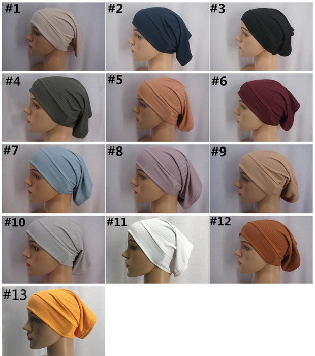 Women Ribbed Inner Underscarf Bonnet Stretch Caps