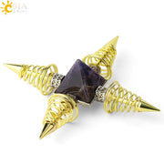Natural Stones Pyramid 4 Points Spring Cone Energy Healing Spiritual Meditation Pendulums