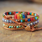 Romantic Spiritual Chakra Leather Wrap Bracelets W/ Mix Stone Heart Shape