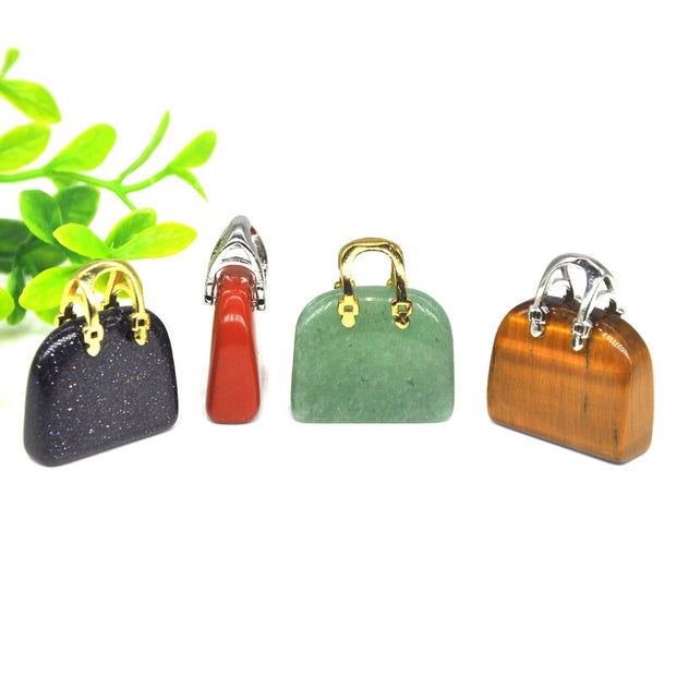 1pc Handbag Model Statue Natural Chakra Semi-precious Stone Quartz Ornament Bag Healing Reiki Figurine Crystals