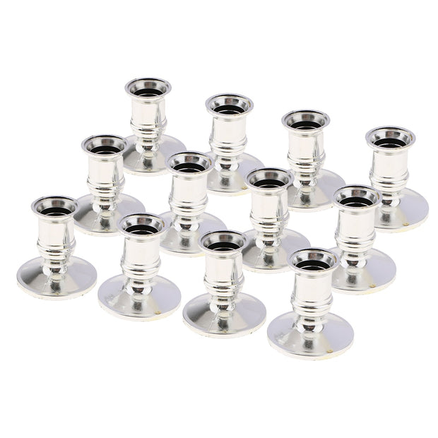 12pcs Plastic Silver Pillar Base Candle Stick  Holder