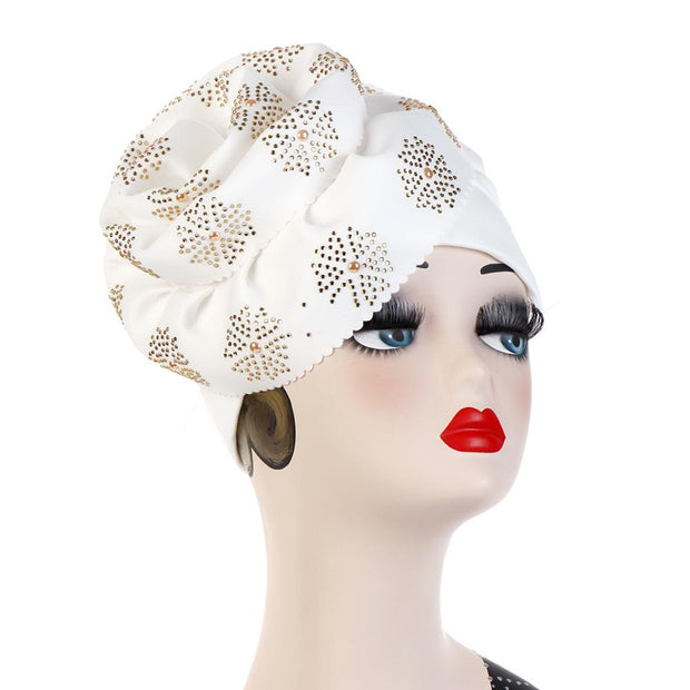 Trendy Women Big Flower with Diamonds Turban Head Wrap
