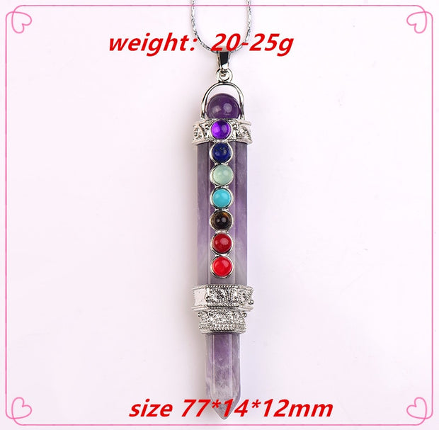 1PC Natural Stone 7 Chakra Pencil Point Pendulum for dowsing