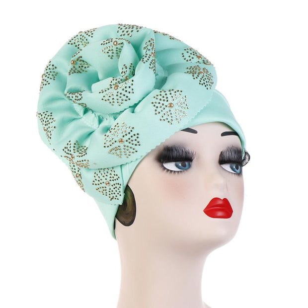 Trendy Women Big Flower with Diamonds Turban Head Wrap
