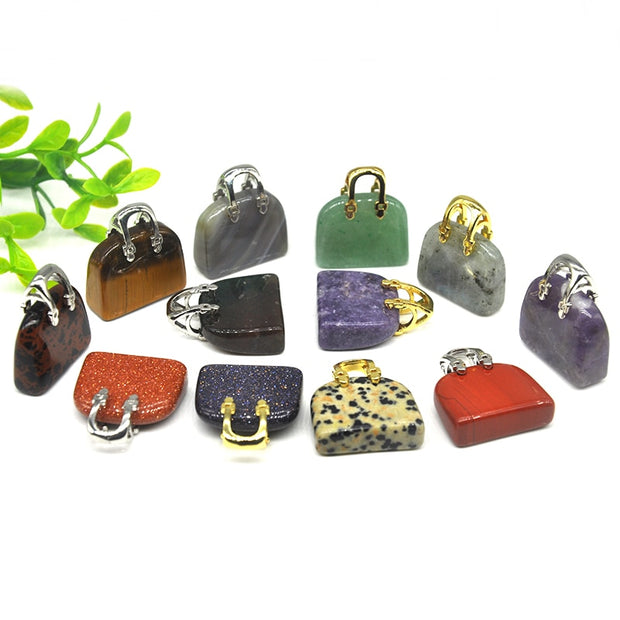 1pc Handbag Model Statue Natural Chakra Semi-precious Stone Quartz Ornament Bag Healing Reiki Figurine Crystals
