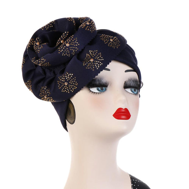Trendy Women Big Flower with Diamonds Turban Head Wrap