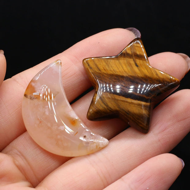 Natural Stone Lucky Stars/Moon Shape Ornaments Reiki Healing Crystal Rose Quartz 1PC