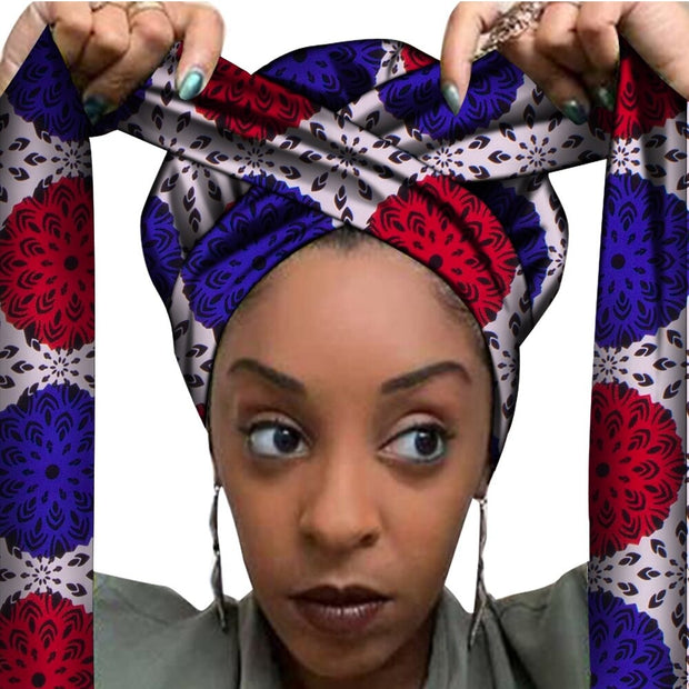 African Print Satin Bonnet With Long Ribbon