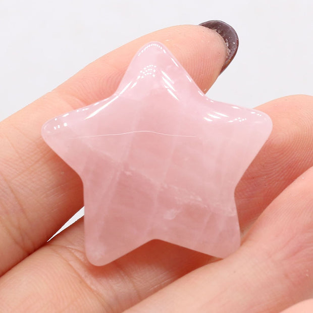 Natural Stone Lucky Stars/Moon Shape Ornaments Reiki Healing Crystal Rose Quartz 1PC