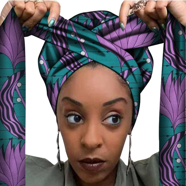 African Print Satin Bonnet With Long Ribbon