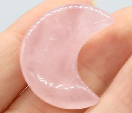 Natural Stone Lucky Stars/Moon Shape Ornaments Reiki Healing Crystal Rose Quartz 1PC