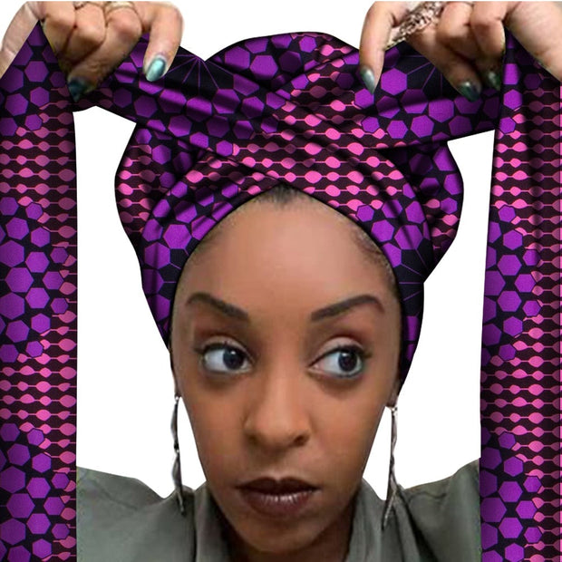 African Print Satin Bonnet With Long Ribbon