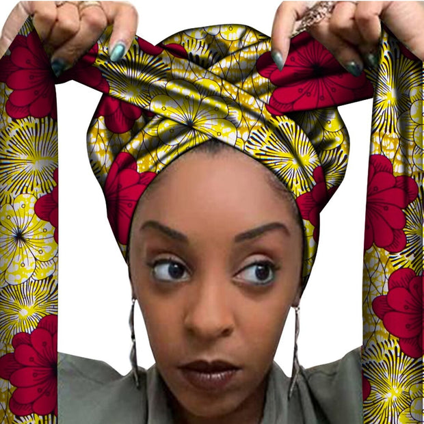 African Print Satin Bonnet With Long Ribbon