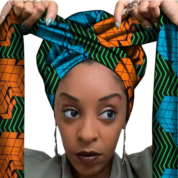 African Print Satin Bonnet With Long Ribbon
