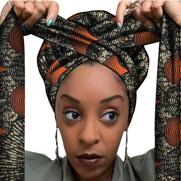 African Print Satin Bonnet With Long Ribbon