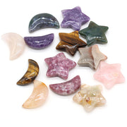 Natural Stone Lucky Stars/Moon Shape Ornaments Reiki Healing Crystal Rose Quartz 1PC