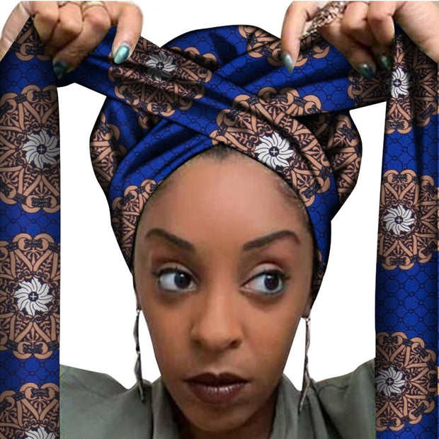 African Print Satin Bonnet With Long Ribbon