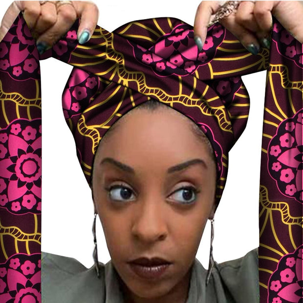 African Print Satin Bonnet With Long Ribbon