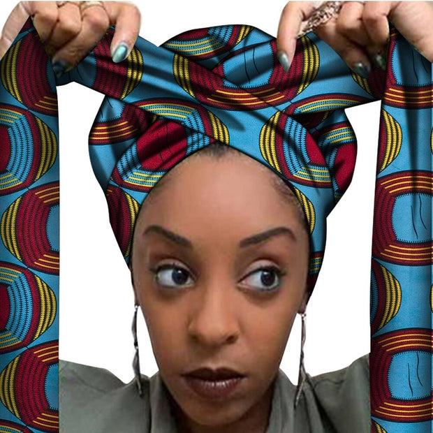 African Print Satin Bonnet With Long Ribbon