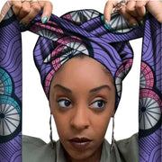 African Print Satin Bonnet With Long Ribbon