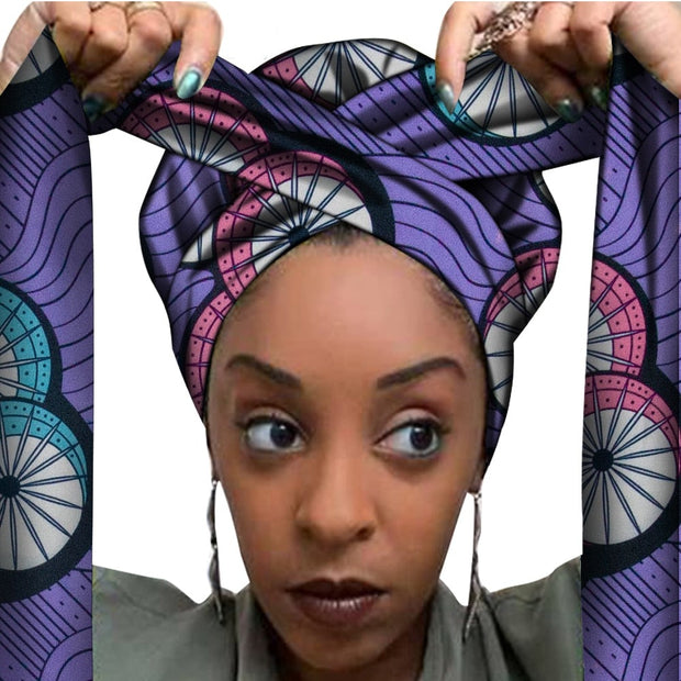African Print Satin Bonnet With Long Ribbon