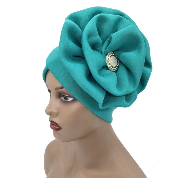 Trendy Women Big Flower with Diamonds Turban Head Wrap