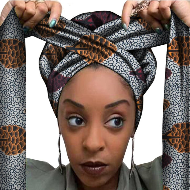 African Print Satin Bonnet With Long Ribbon