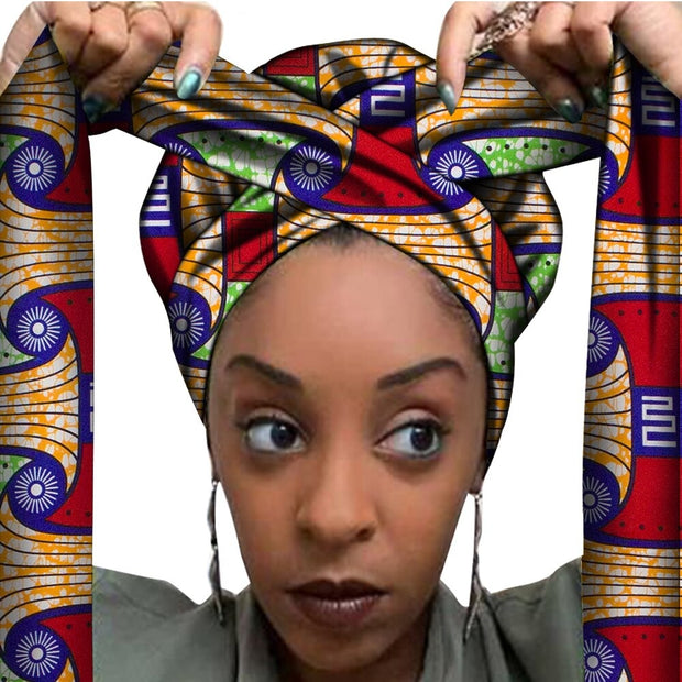 African Print Satin Bonnet With Long Ribbon
