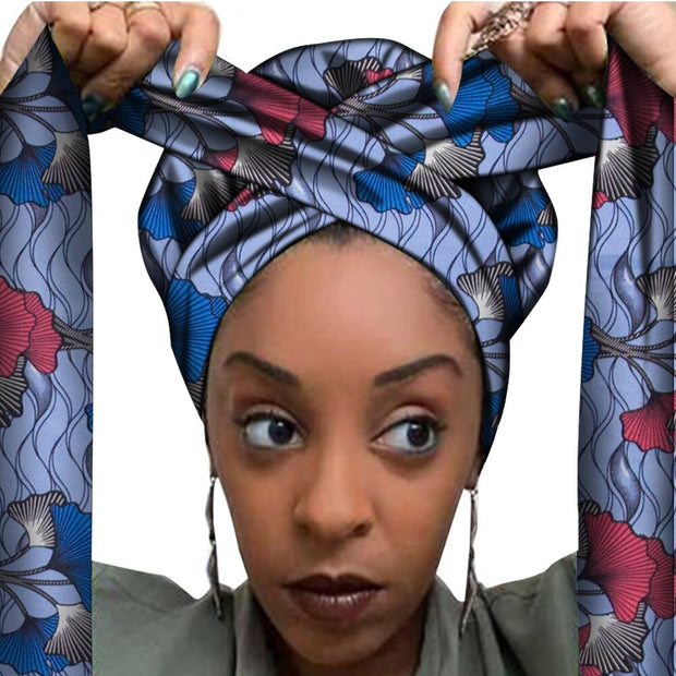 African Print Satin Bonnet With Long Ribbon