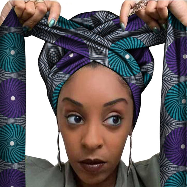 African Print Satin Bonnet With Long Ribbon