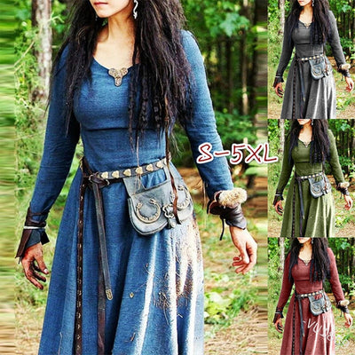 Medieval Dress Women Long Sleeve Maxi Vintage Fairy Dress