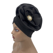 Trendy Women Big Flower with Diamonds Turban Head Wrap