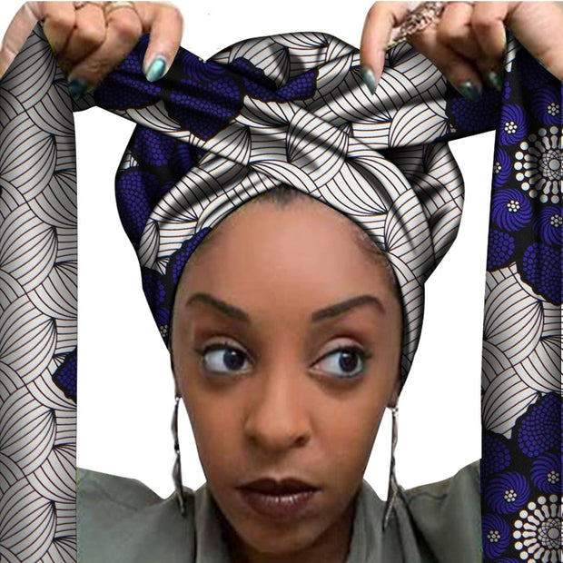 African Print Satin Bonnet With Long Ribbon