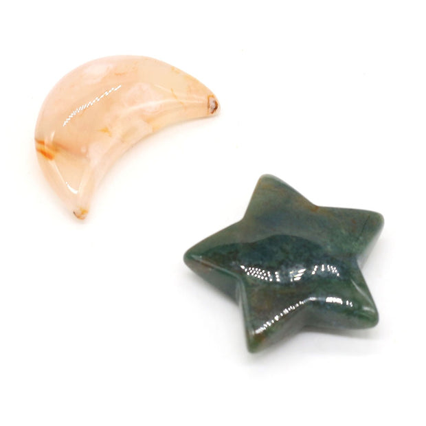 Natural Stone Lucky Stars/Moon Shape Ornaments Reiki Healing Crystal Rose Quartz 1PC
