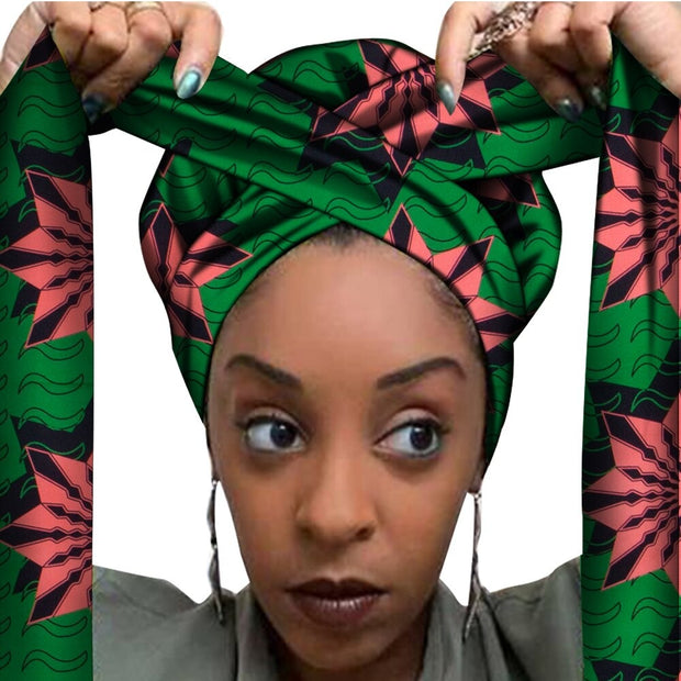 African Print Satin Bonnet With Long Ribbon