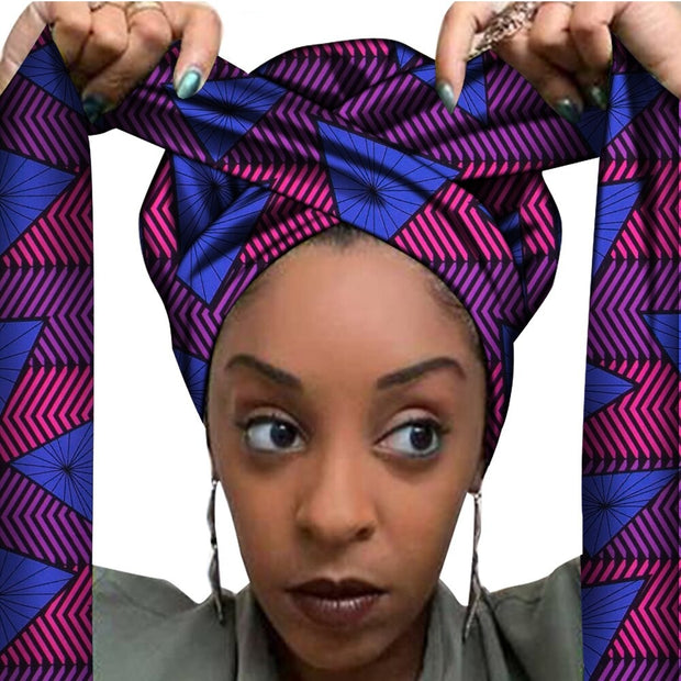 African Print Satin Bonnet With Long Ribbon